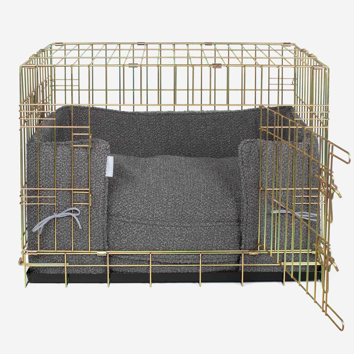 Dog Crate with Cushion & Bumper in Granite Bouclé, view 4