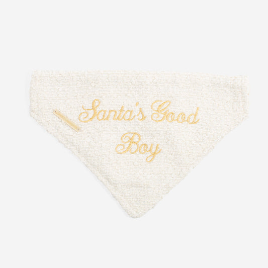 'Santa's Good Boy' Bandana in Ivory Bouclé