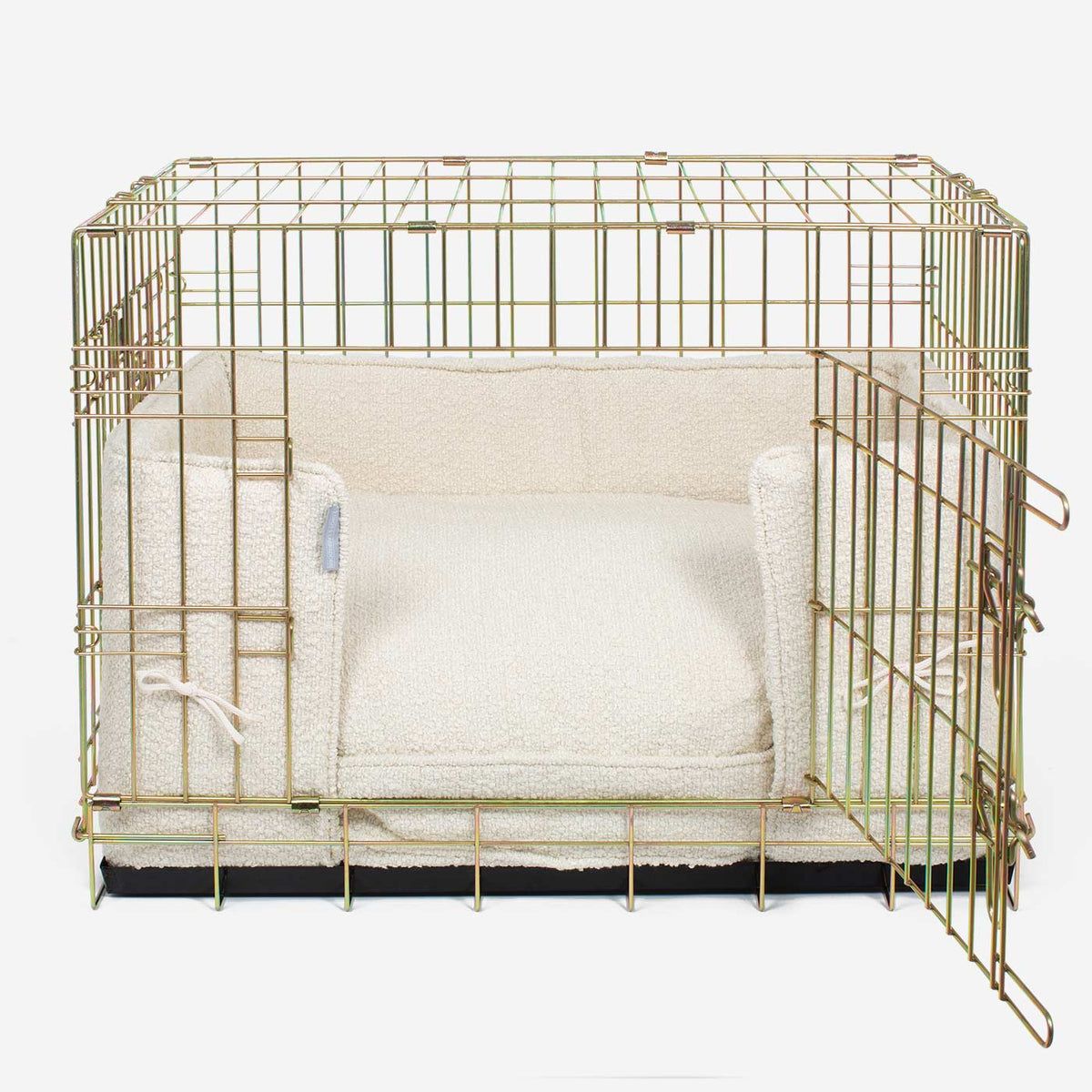 Dog Crate with Cushion & Bumper in Ivory Bouclé, view 5