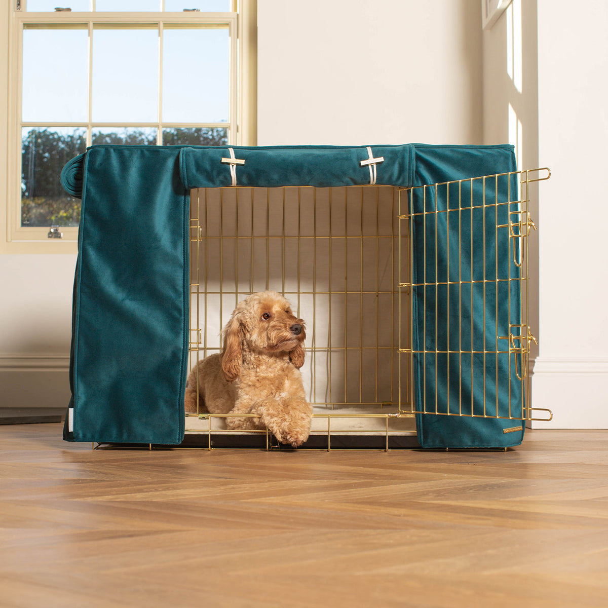 Dog Crate with Crate Cover in Marine Velvet, view 2