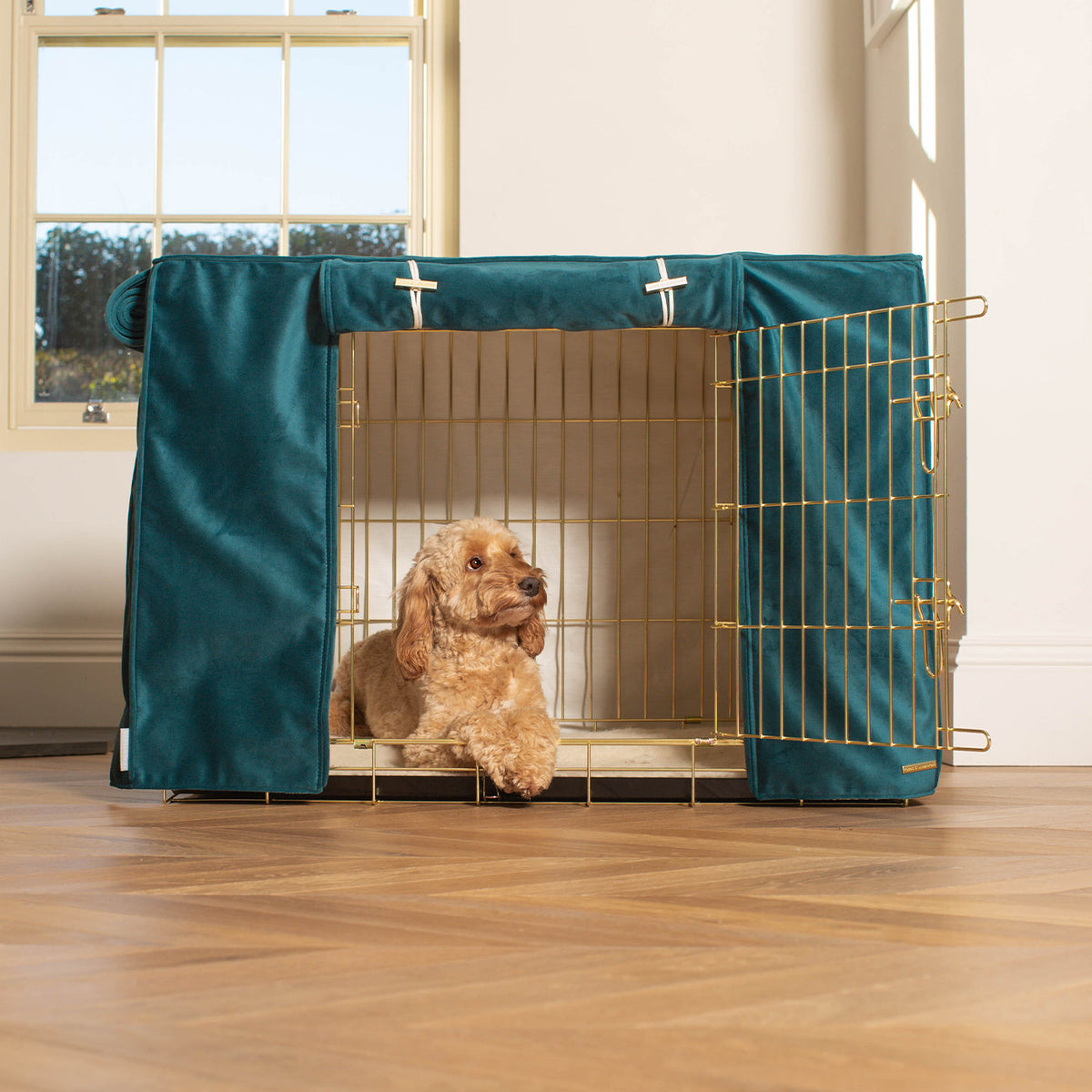 Dog Crate with Crate Cover in Marine Velvet, view 3