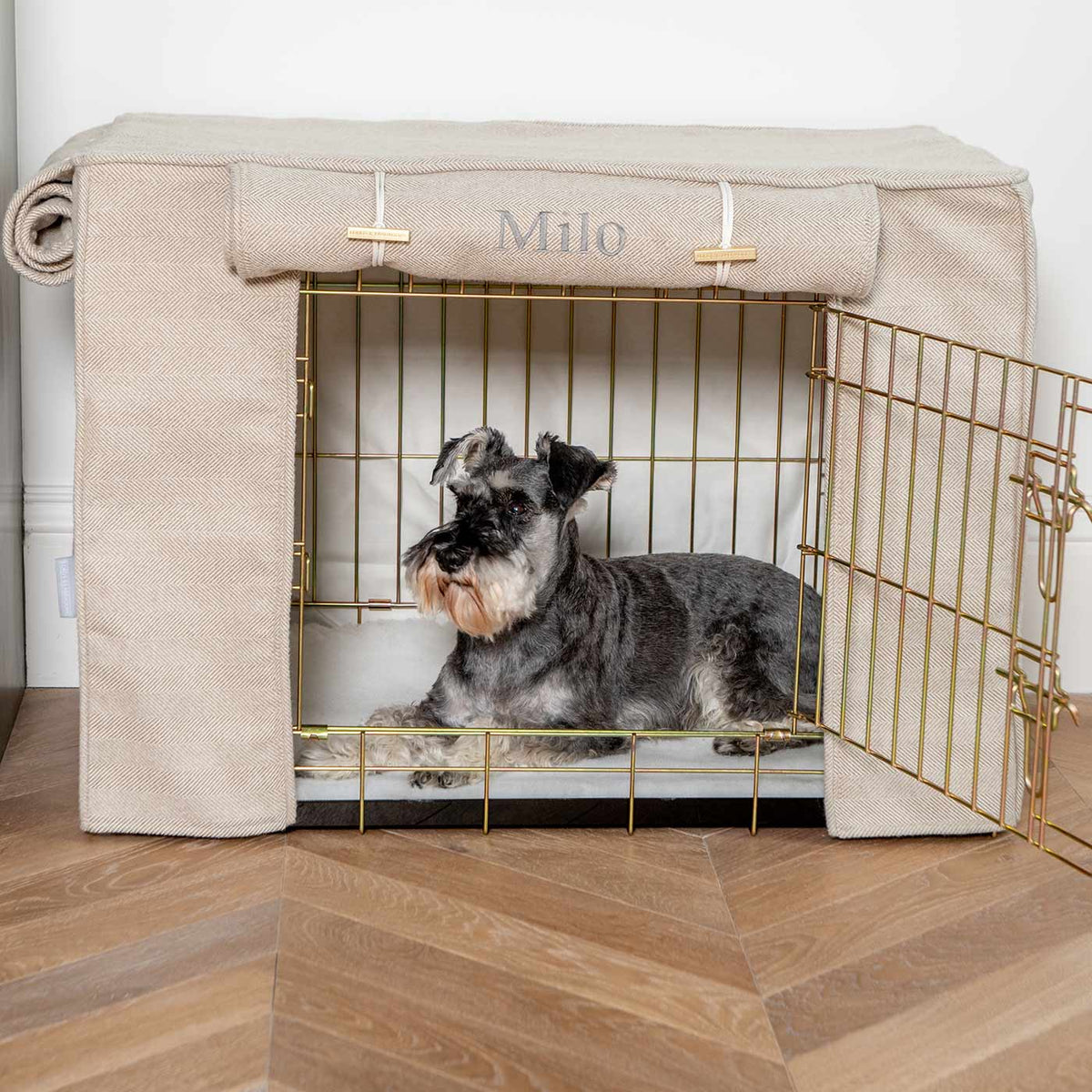 Dog Crate Cover in Natural Herringbone Tweed, view 10