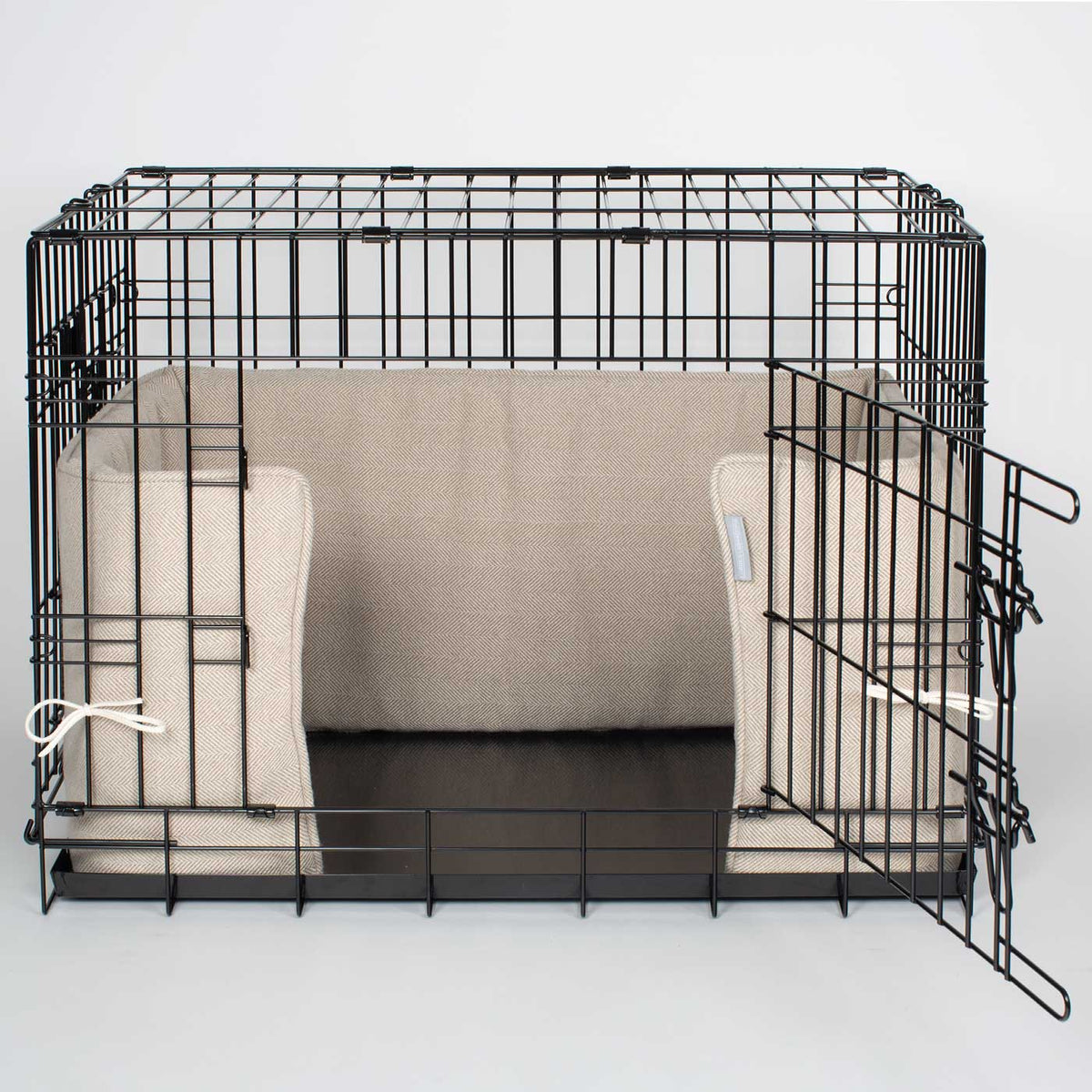 Dog Crate Bumper in Natural Herringbone Tweed, view 10