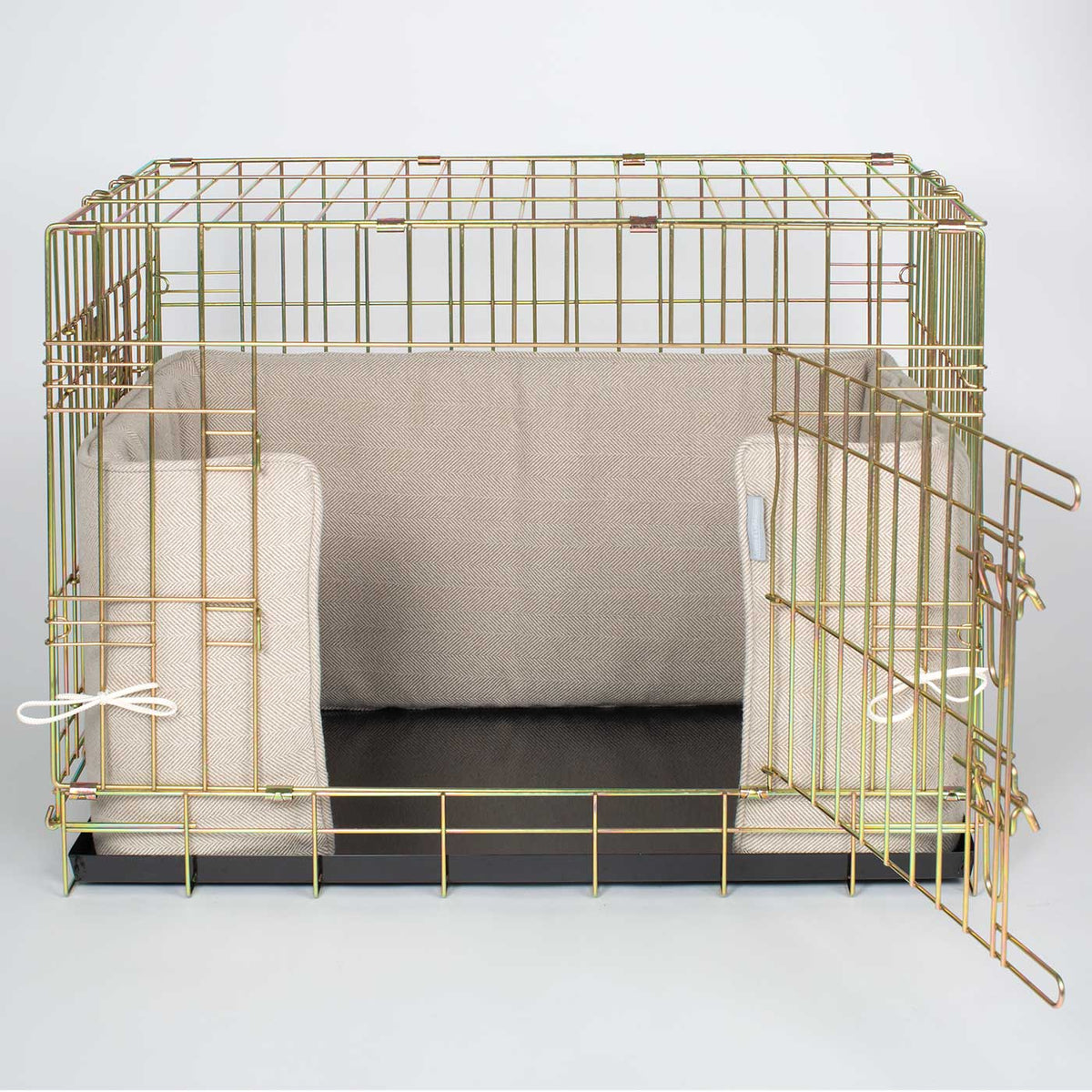 Dog Crate Bumper in Natural Herringbone Tweed, view 9