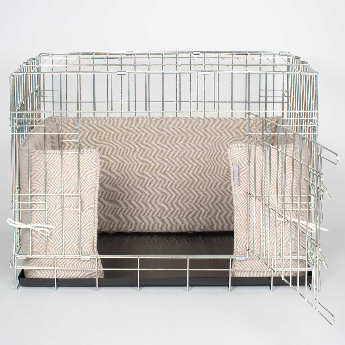 Dog Crate Bumper in Natural Herringbone Tweed, view 8