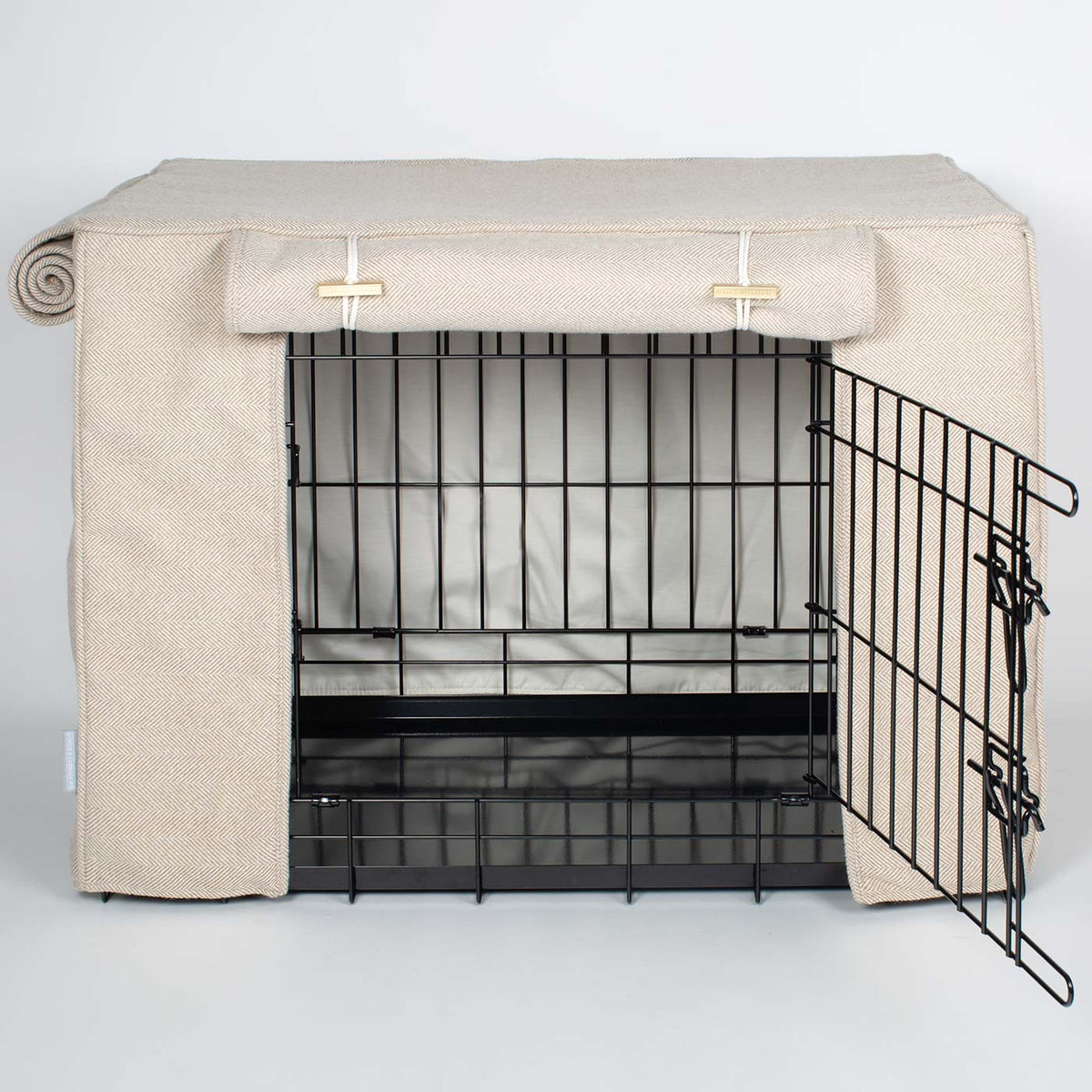 Dog Crate Cover in Natural Herringbone Tweed, view 13