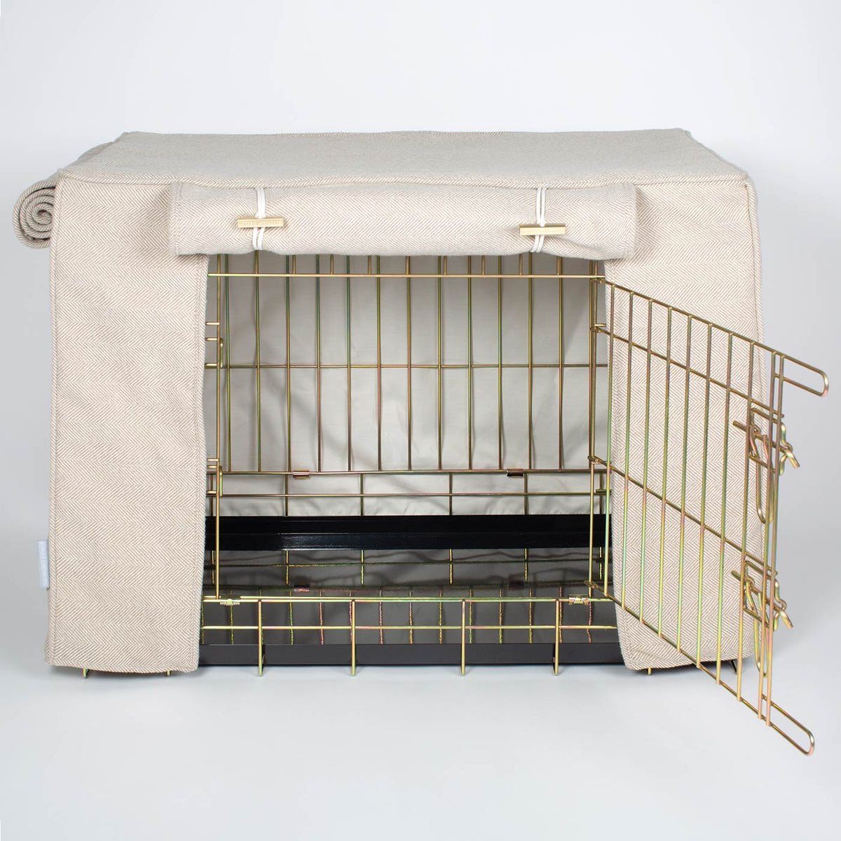 Dog Crate Cover in Natural Herringbone Tweed, view 11