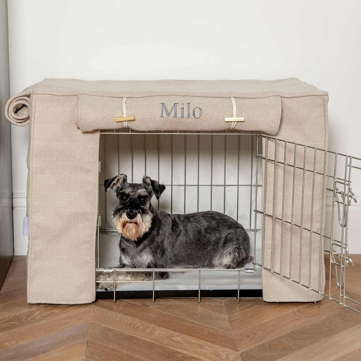 Dog Crate Cover in Natural Herringbone Tweed, view 14