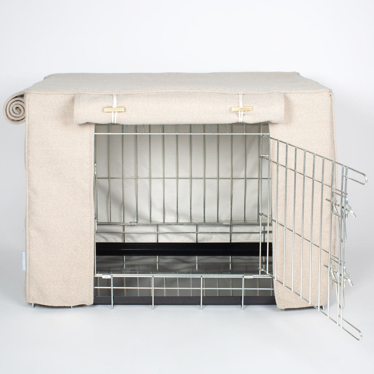 Dog Crate Cover in Natural Herringbone Tweed, view 16