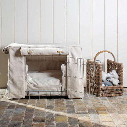 Dog Crate Set In Natural Herringbone Tweed, view 4