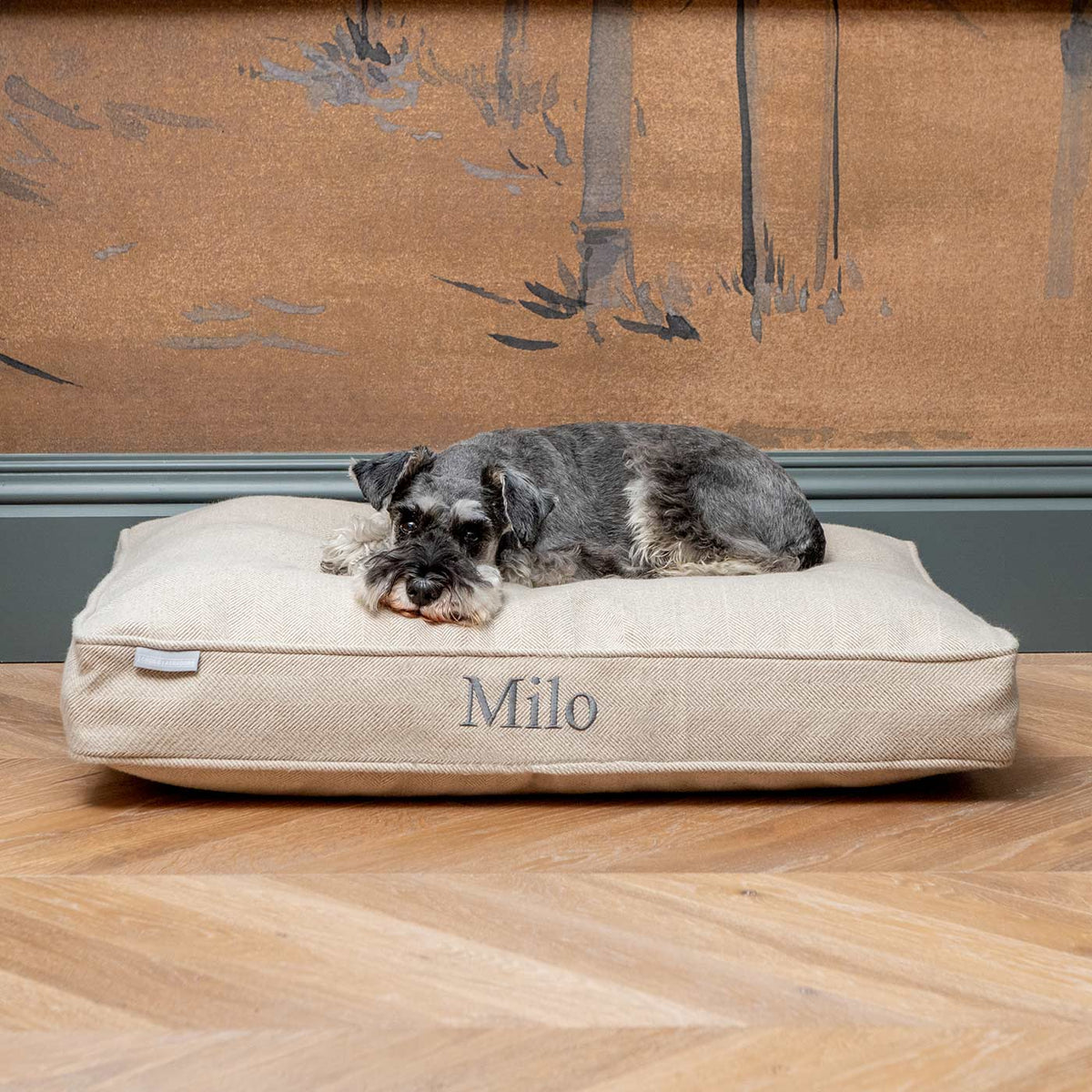 Dog Cushion in Natural Herringbone Tweed, view 10