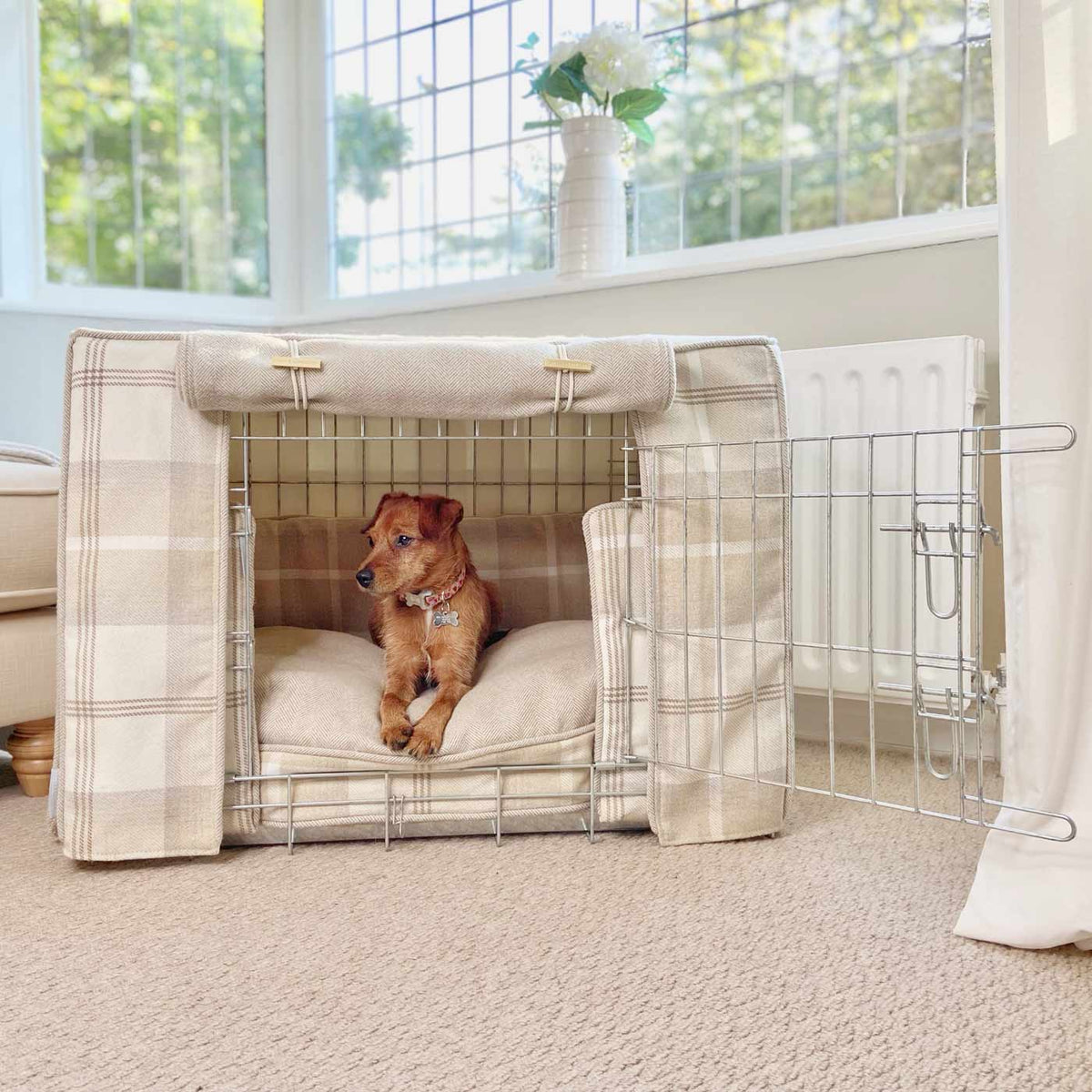 Dog Crate Set In Balmoral Natural Tweed, view 4