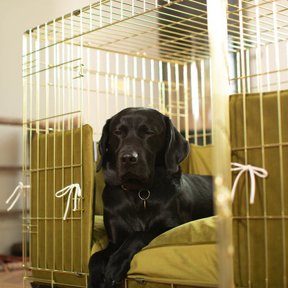 Dog Crate with Cushion & Bumper in Olive Velvet