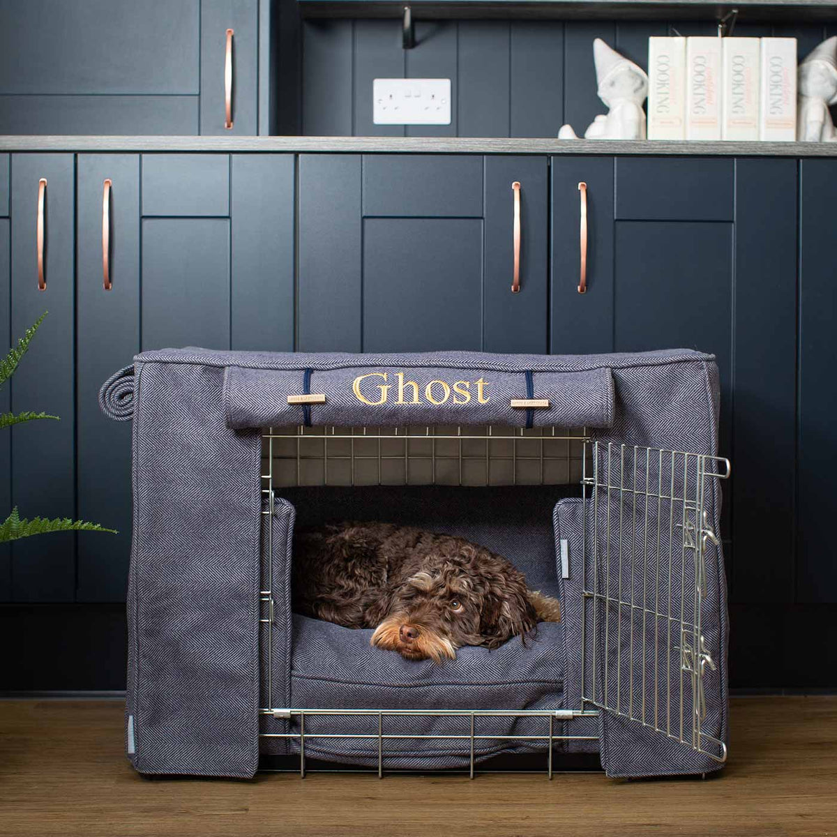 Dog Crate Set In Oxford Herringbone Tweed, view 8