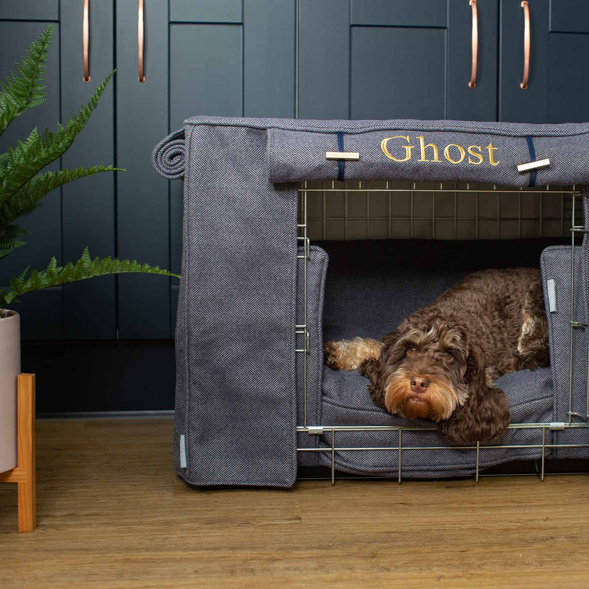 Dog Crate Set In Oxford Herringbone Tweed, view 9