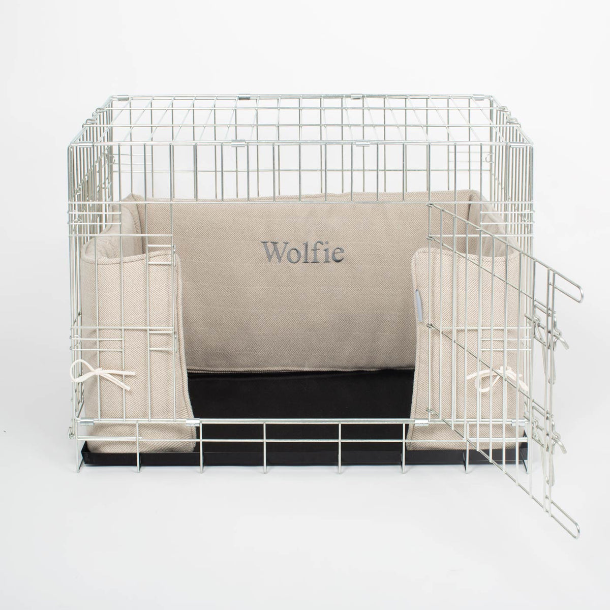 Dog Crate Bumper in Natural Herringbone Tweed, view 7