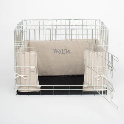 Dog Crate Bumper in Natural Herringbone Tweed, view 7