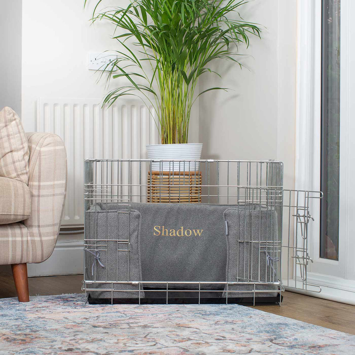 Dog Crate Bumper in Pewter Herringbone Tweed, view 4