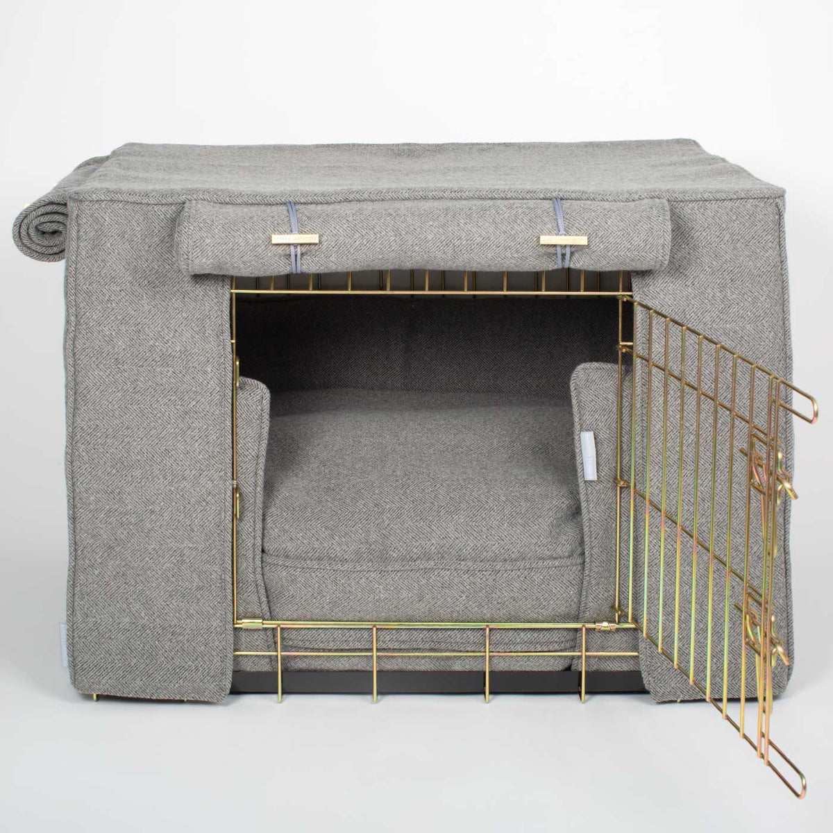 Dog Crate Set In Pewter Herringbone Tweed, view 8