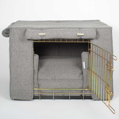 Dog Crate Set In Pewter Herringbone Tweed, view 8