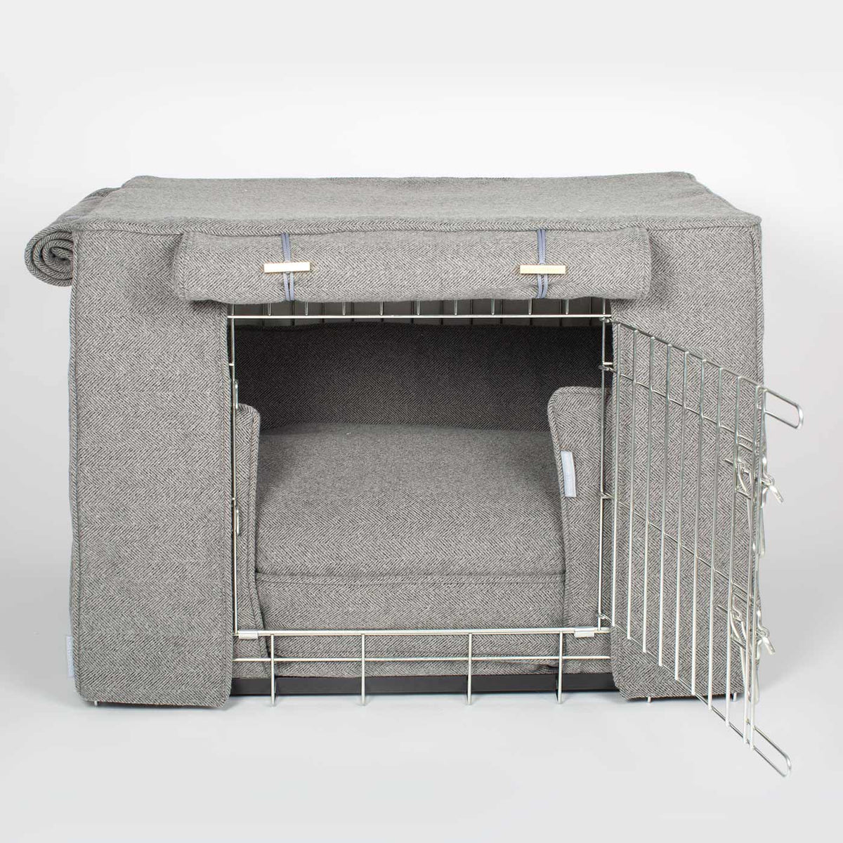 Dog Crate Set In Pewter Herringbone Tweed, view 2