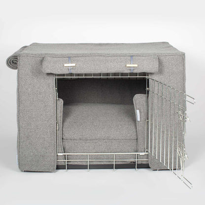 Dog Crate Set In Pewter Herringbone Tweed, view 2