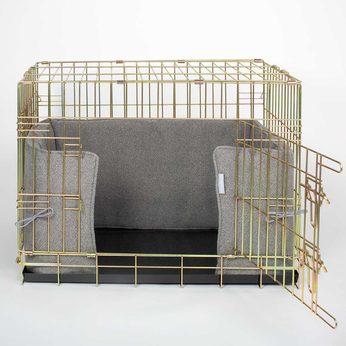 Dog Crate Bumper in Pewter Herringbone Tweed, view 5