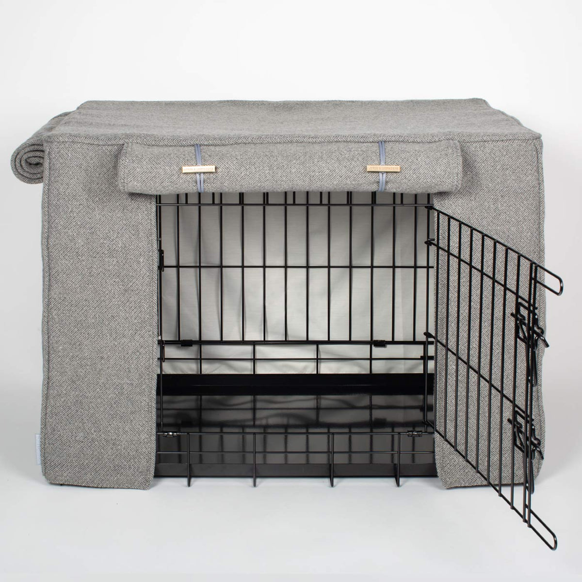 Dog Crate Cover in Pewter Herringbone Tweed, view 2