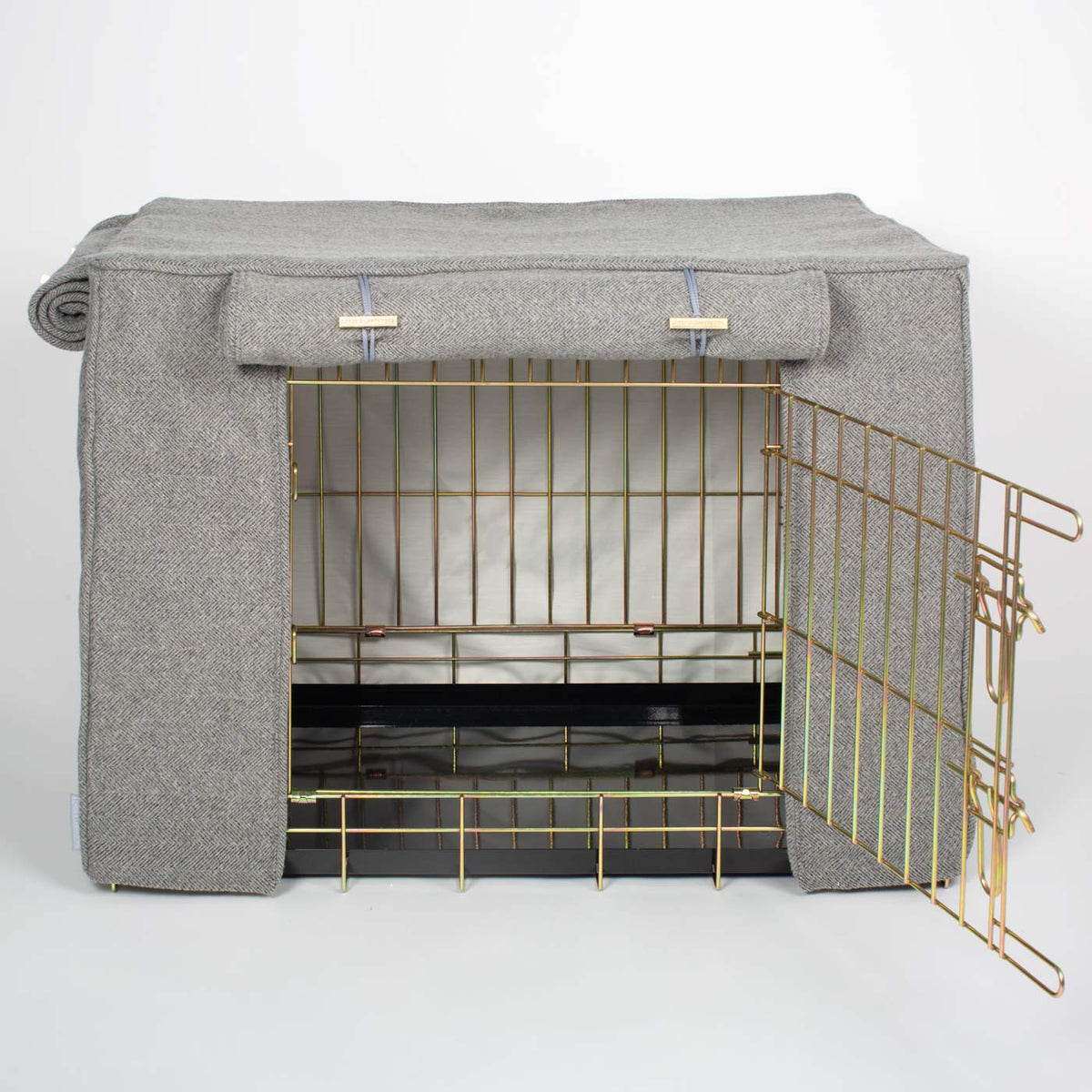 Dog Crate Cover in Pewter Herringbone Tweed, view 9