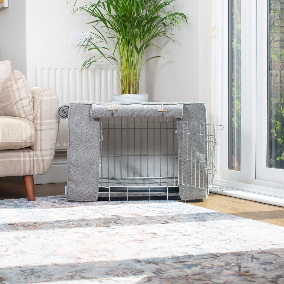 Dog Crate Cover in Pewter Herringbone Tweed, view 5