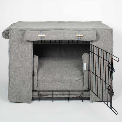 Dog Crate Set In Pewter Herringbone Tweed