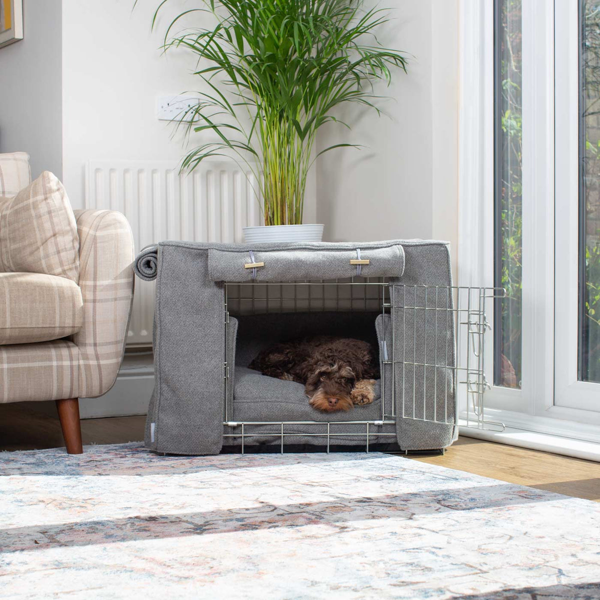 Dog Crate Set In Pewter Herringbone Tweed, view 6