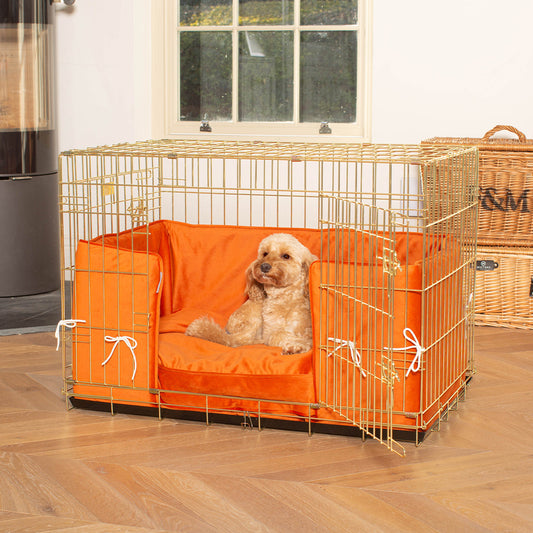 Dog Crate with Cushion & Bumper in Pumpkin Velvet