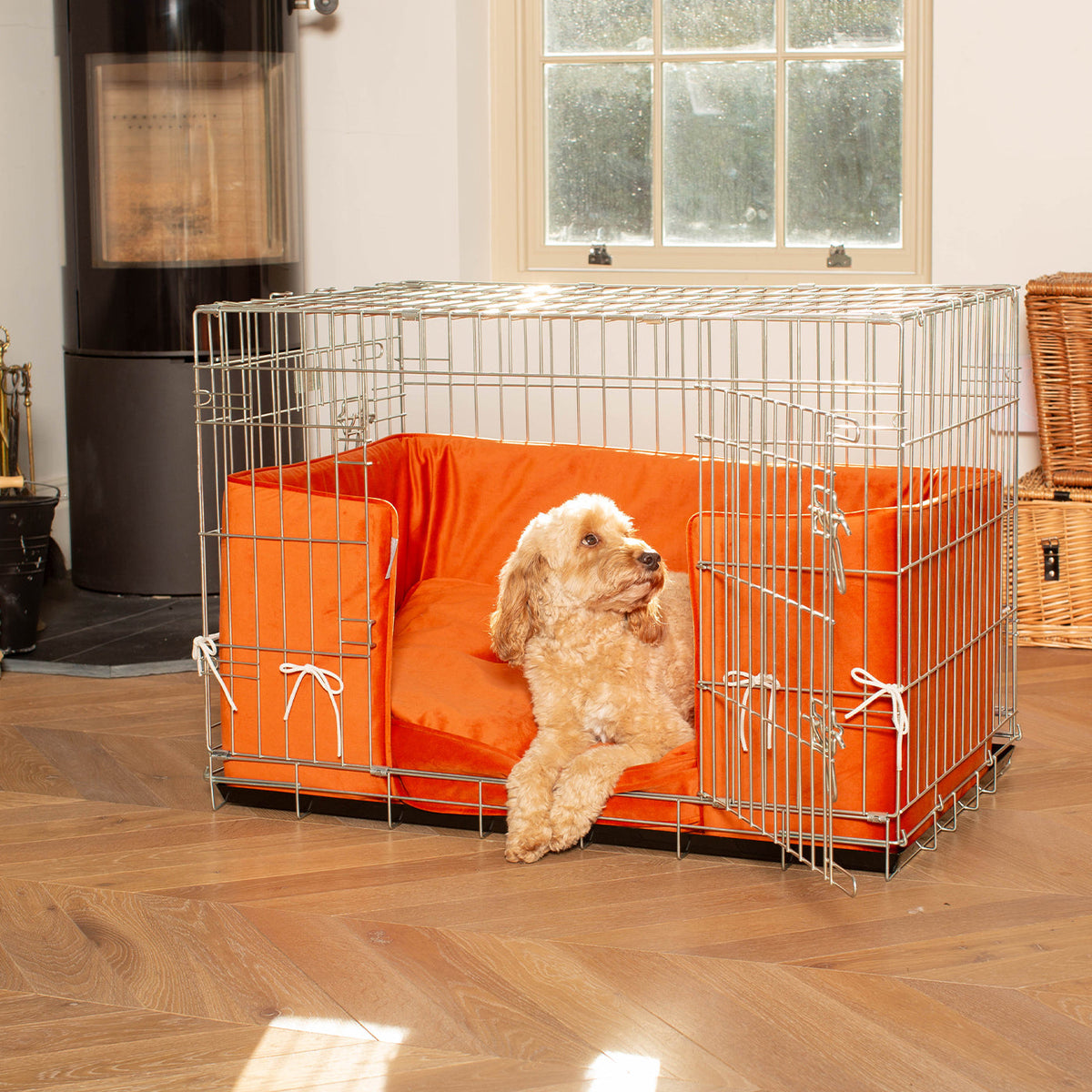 Dog Crate with Cushion & Bumper in Pumpkin Velvet, view 5