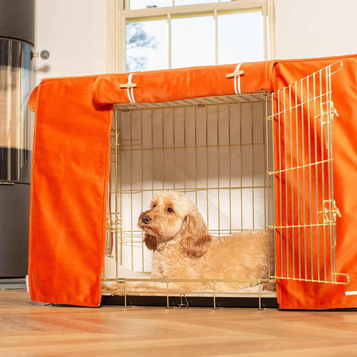 Dog Crate Cover In Pumpkin Velvet, view 2
