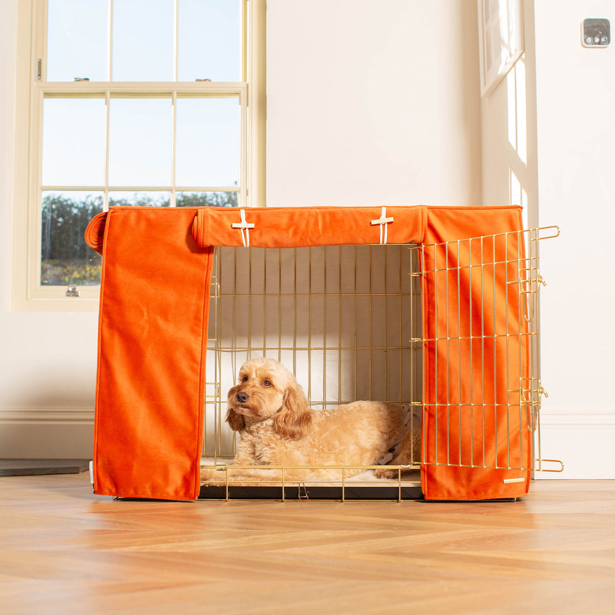 Dog Crate Cover In Pumpkin Velvet