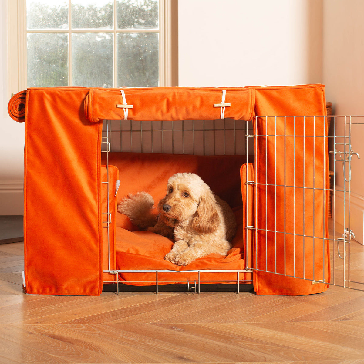 Dog Crate Set In Pumpkin Velvet, view 7