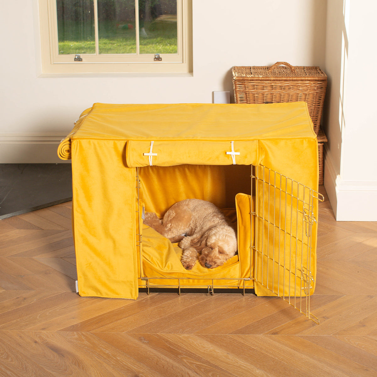 Dog Crate Set In Saffron Velvet, view 3
