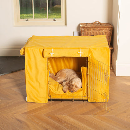 Dog Crate Set In Saffron Velvet, view 3