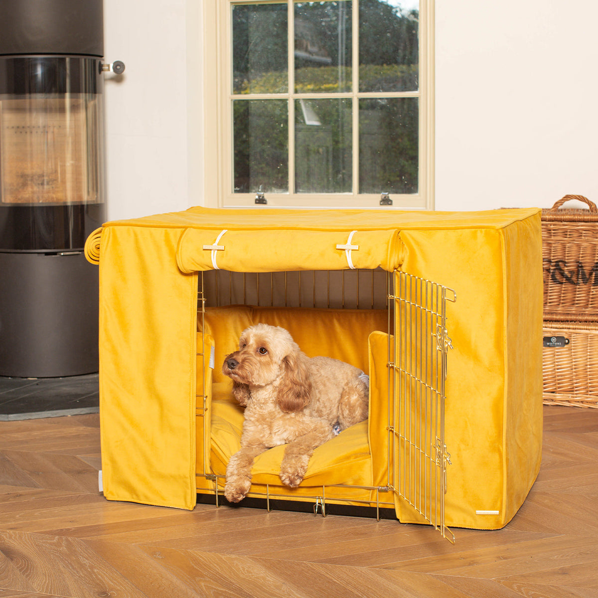 Dog Crate Set In Saffron Velvet, view 4