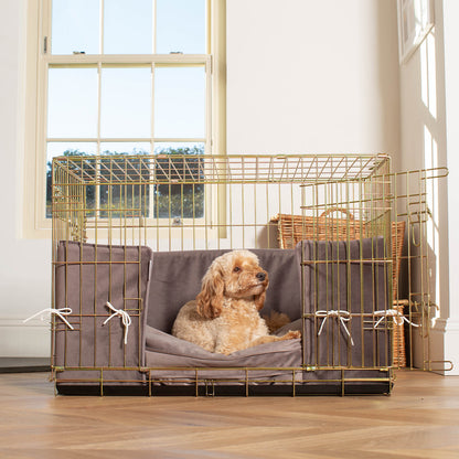 Dog Crate with Cushion & Bumper in Silt Velvet, view 2