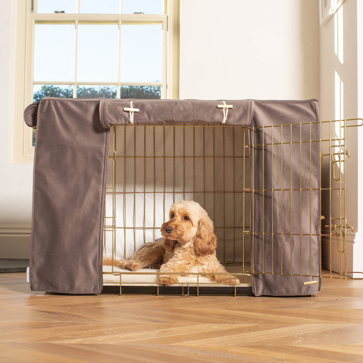 Dog Crate Cover In Silt Velvet