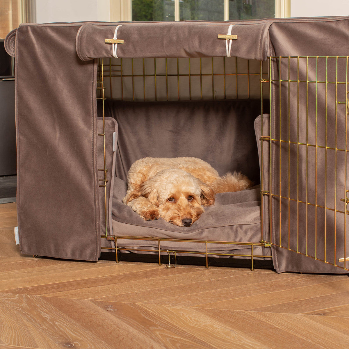 Dog Crate Set In Silt Velvet, view 2
