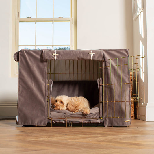 Dog Crate Set In Silt Velvet