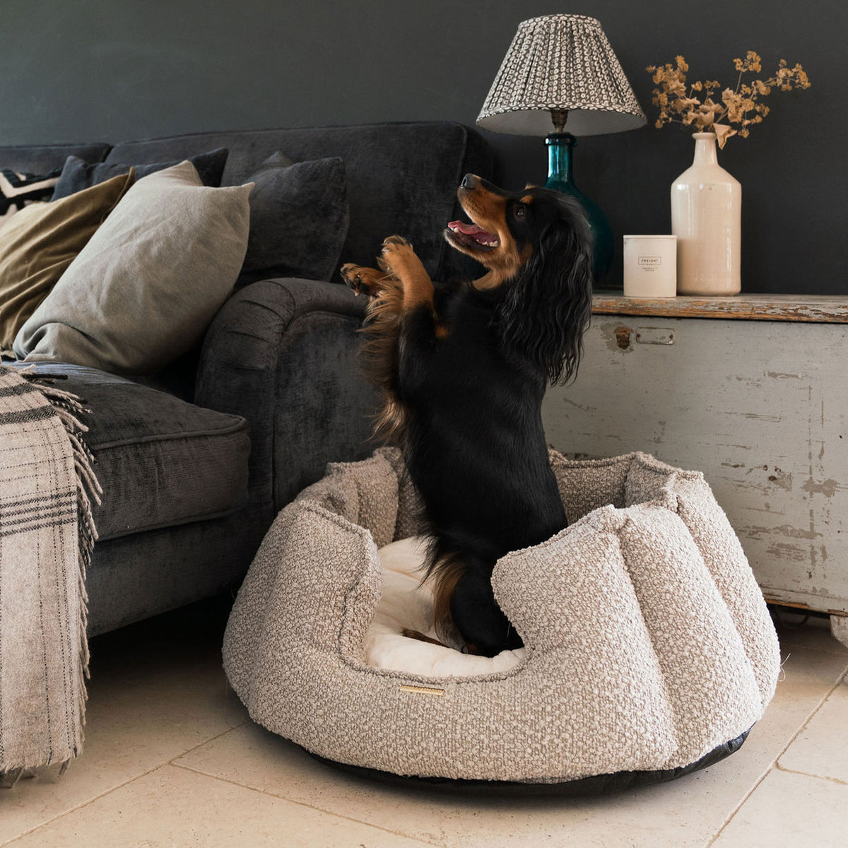 High Wall Bed With Removable Covers in Mink Bouclé, view 5