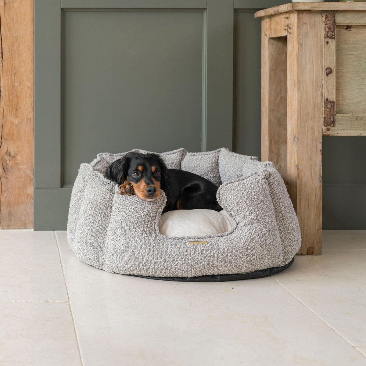 High Wall Bed With Removable Covers in Mink Bouclé