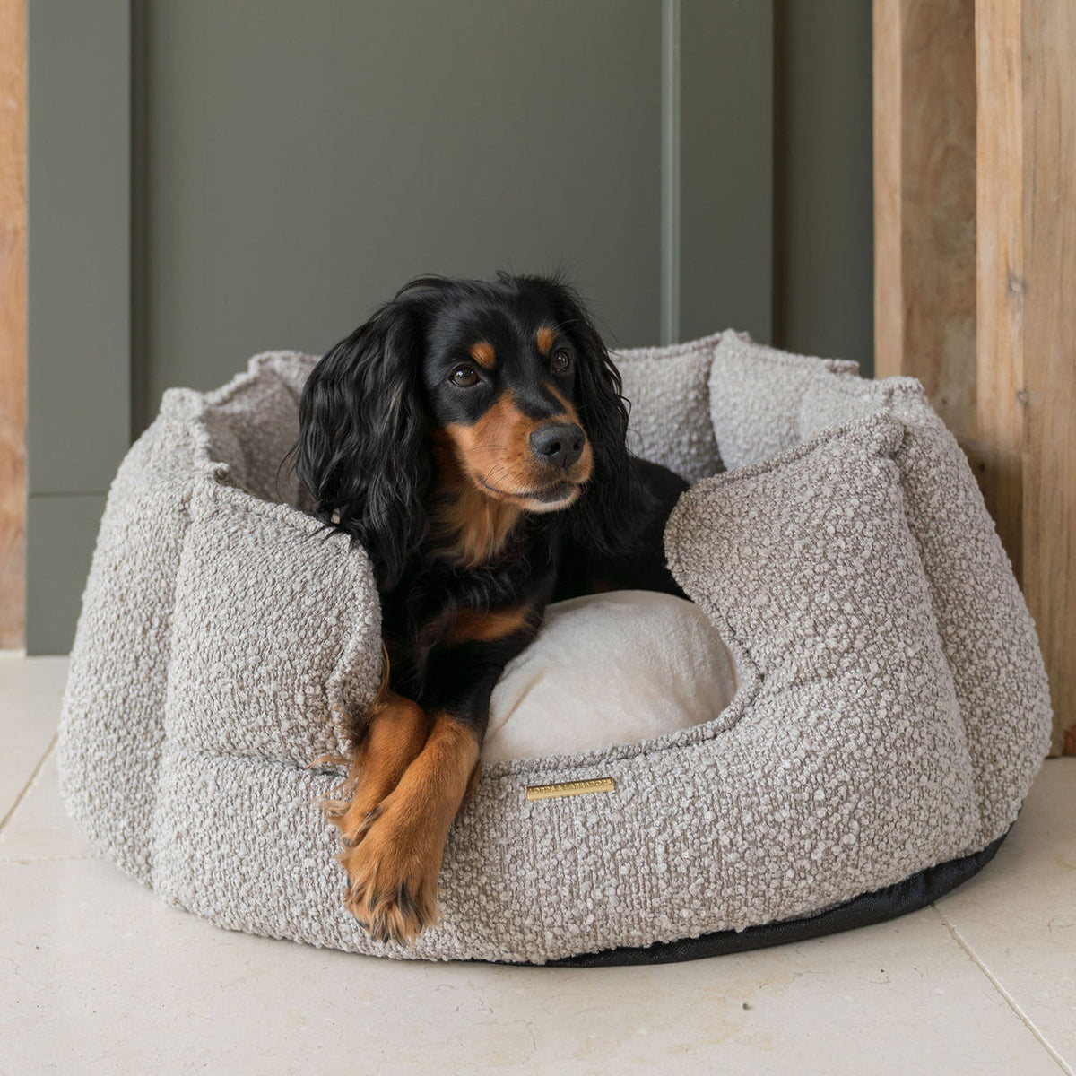 High Wall Bed With Removable Covers in Mink Bouclé, view 3