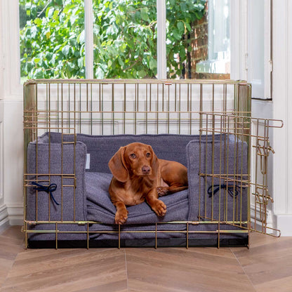 Dog Crate with Cushion & Bumper in Oxford Herringbone