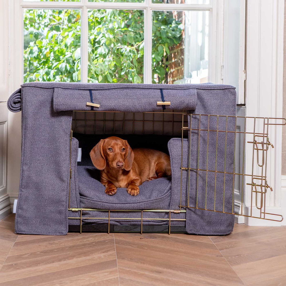 Dog Crate Set In Oxford Herringbone Tweed, view 3