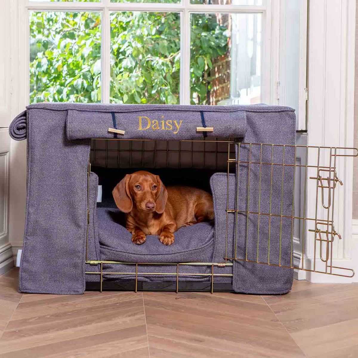 Dog Crate Set In Oxford Herringbone Tweed, view 5